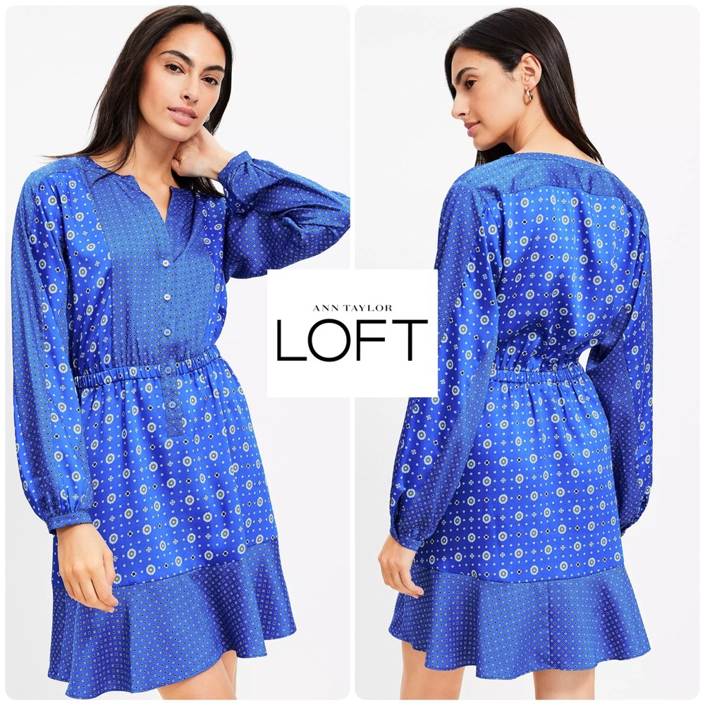 LOFT Mixed Geo Flounce Mini Shirtdress - Picture 10 of 10